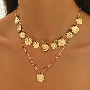 Golden Women's multi chain dainty Pendant Necklace set